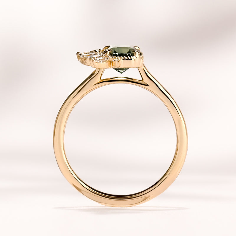 Peak Floret Ring I 1.55ct Rectangular Teal Sapphire
