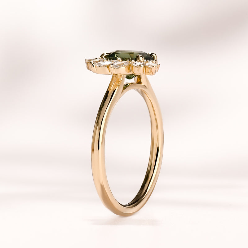 Peak Floret Ring I 1.55ct Rectangular Teal Sapphire