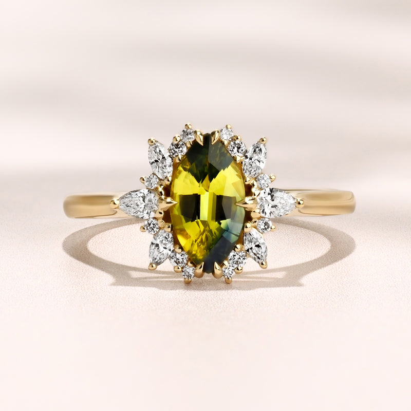 Sunray Ring I 1.05ct Marquise Green Sapphire