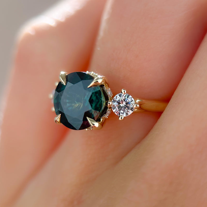 Triplicity Ring | 3.14ct Round Green Sapphire