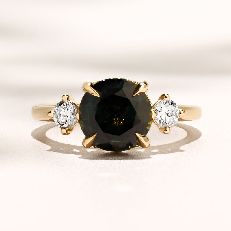 Triplicity Ring | 3.14ct Round Green Sapphire