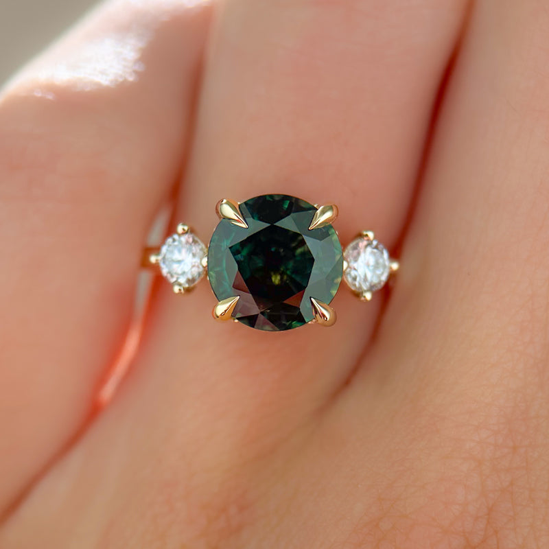 Triplicity Ring | 3.14ct Round Green Sapphire