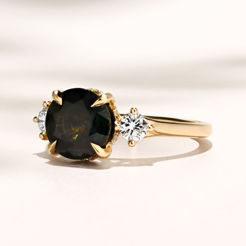 Triplicity Ring | 3.14ct Round Green Sapphire