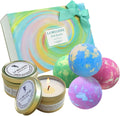 Bath Bombs Gift Set, Perfect for Bubble & Spa Bath to Moisturize Dry Skin. Christmas Birthday Gift Ideas for Women, Lovers, Friends, Girlfriend(4 X 4.1 Oz Bath Bombs & 2 X Scented Candles)