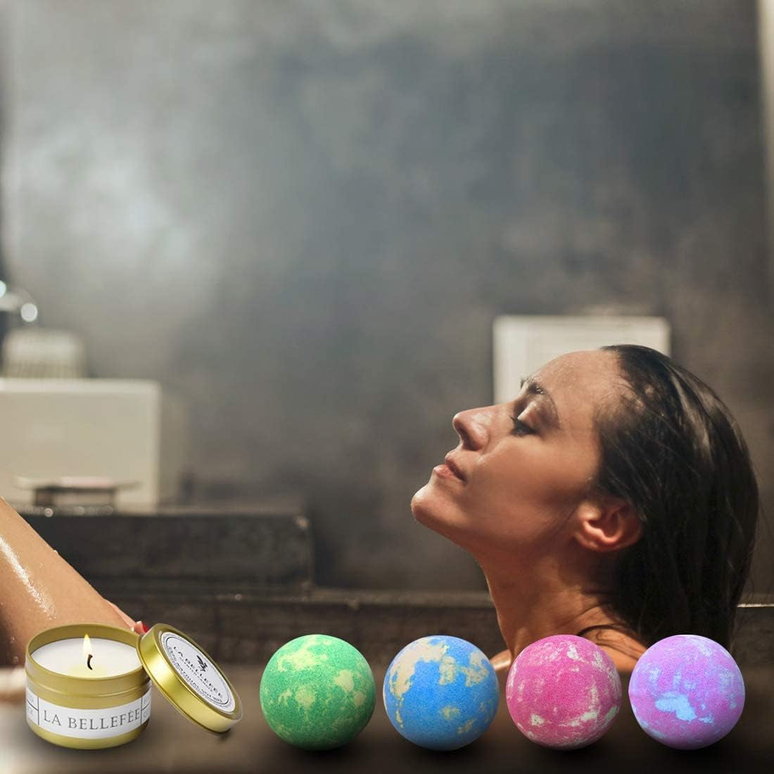 Bath Bombs Gift Set, Perfect for Bubble & Spa Bath to Moisturize Dry Skin. Christmas Birthday Gift Ideas for Women, Lovers, Friends, Girlfriend(4 X 4.1 Oz Bath Bombs & 2 X Scented Candles)