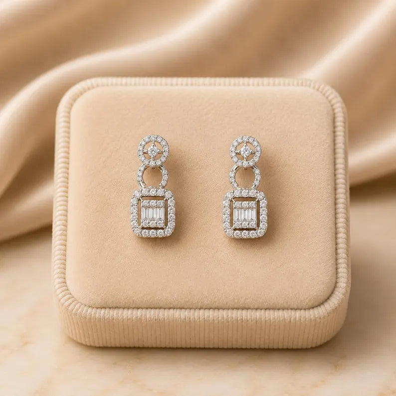 Art Deco Moissanite Necklace and Earrings Set, Sterling Silver Bridal Jewelry