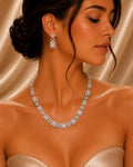 Art Deco Moissanite Necklace and Earrings Set, Sterling Silver Bridal Jewelry