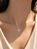 Solid 18K Gold Diamond Daisy Flower Necklace, Minimalist Floral Pendant Fine Jewelry