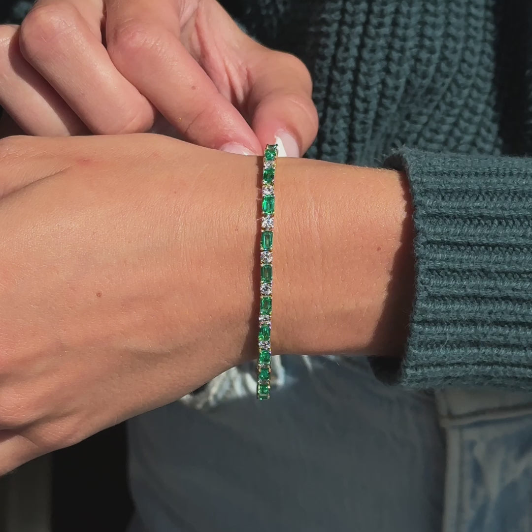 Elegant 14k Rose Gold Azalea Bracelet with Emerald and Diamond Accents