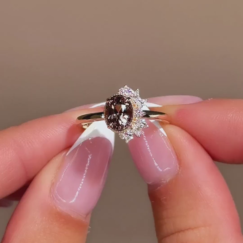 Floret Ring I 1.63ct Oval Brown Sapphire