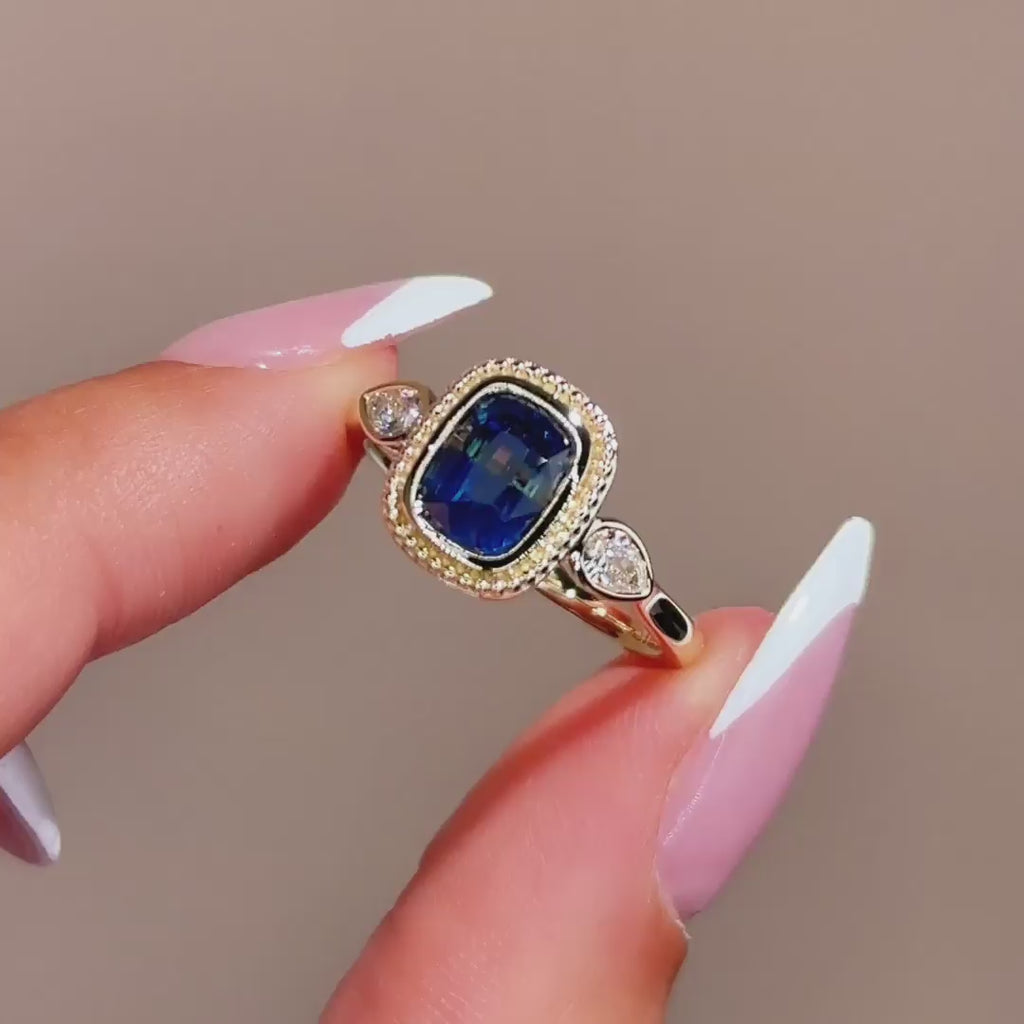 Linden Ring I 2.12ct Long Cushion Blue Sapphire