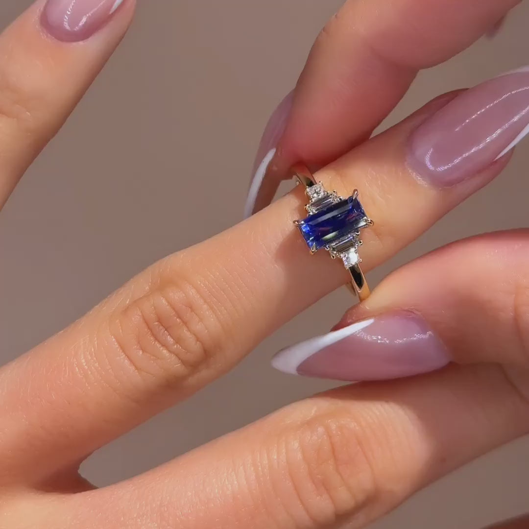 Profile Amelia Ring: 1.30ct Rectangular Ceylon Sapphire