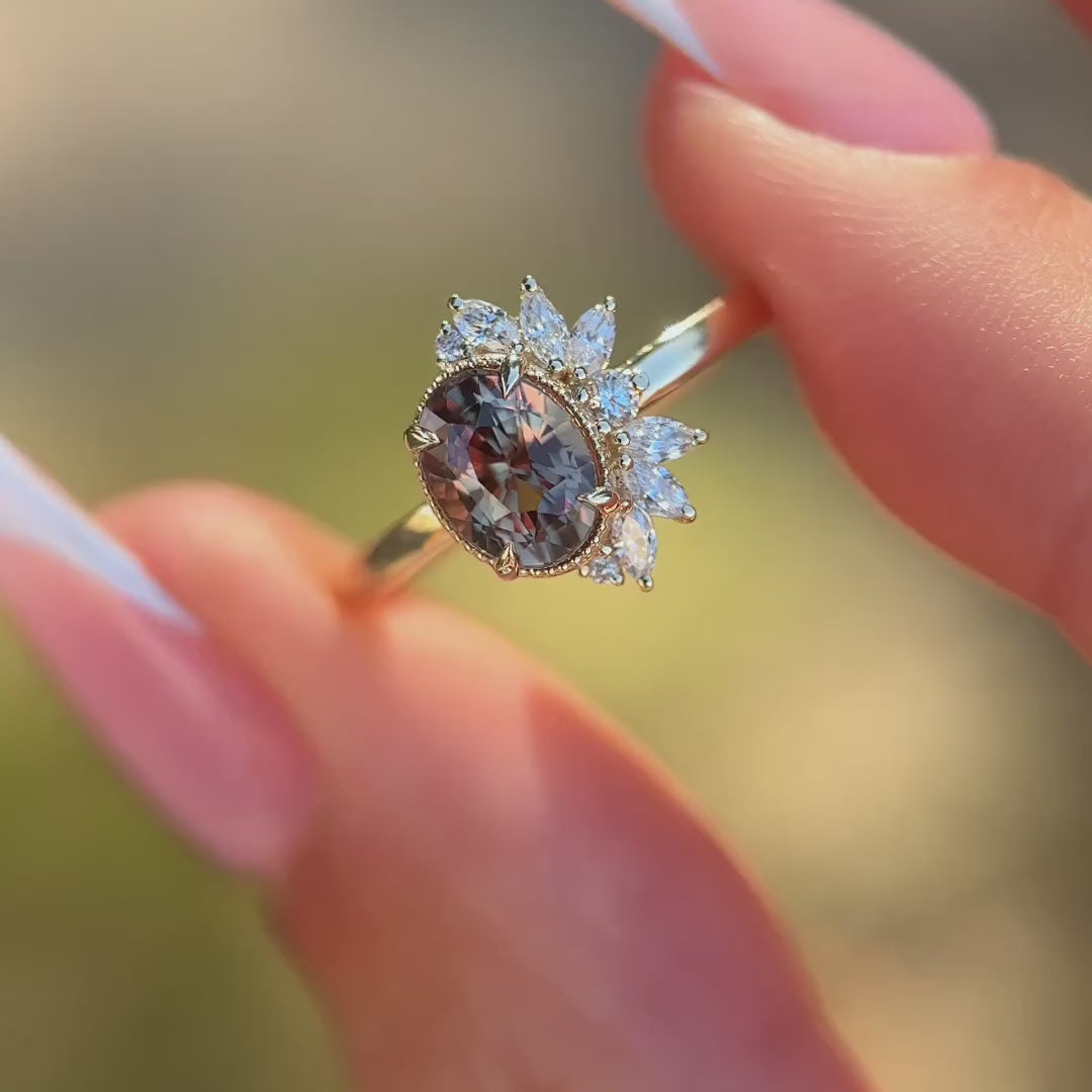 Floret Ring I 1.63ct Oval Brown Sapphire