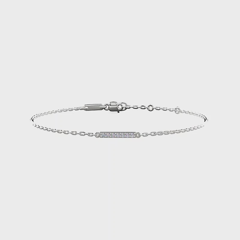 Minimalist Sterling Silver Pave Bar Chain Bracelet