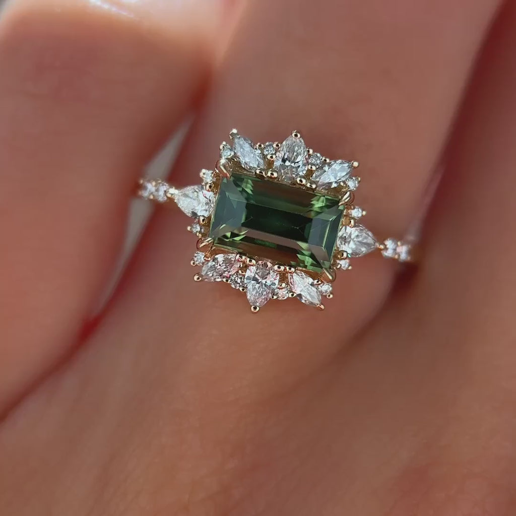 Serenade Ring I 1.55ct Green Rectangular Sapphire