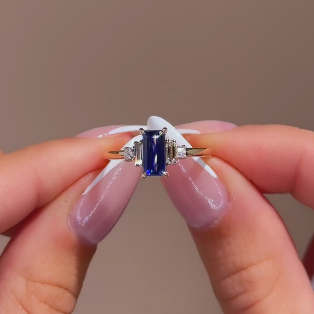 Profile Amelia Ring: 1.30ct Rectangular Ceylon Sapphire