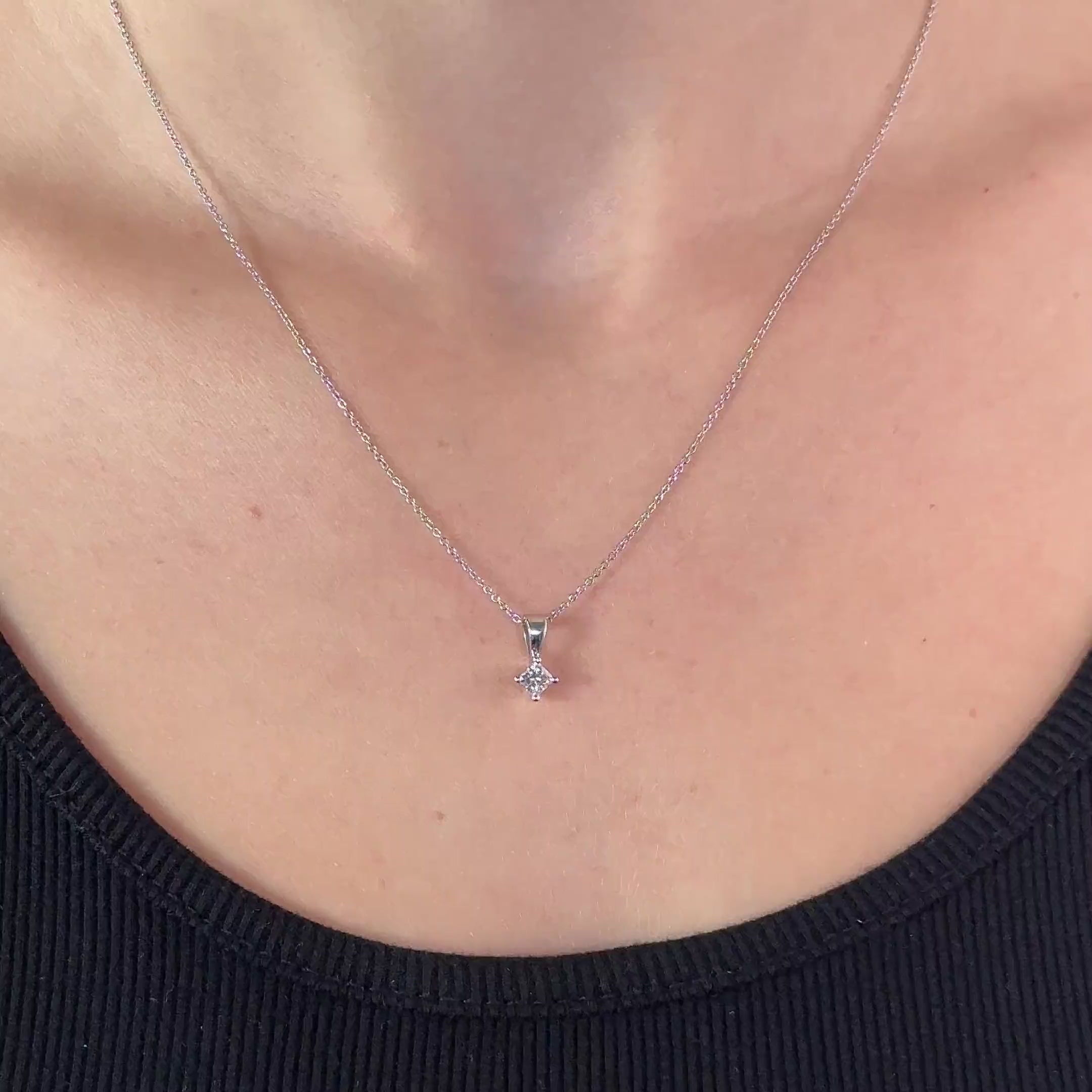 14K White Gold 1/4ct Kite Set Princess Cut Lab Grown Diamond Pendant