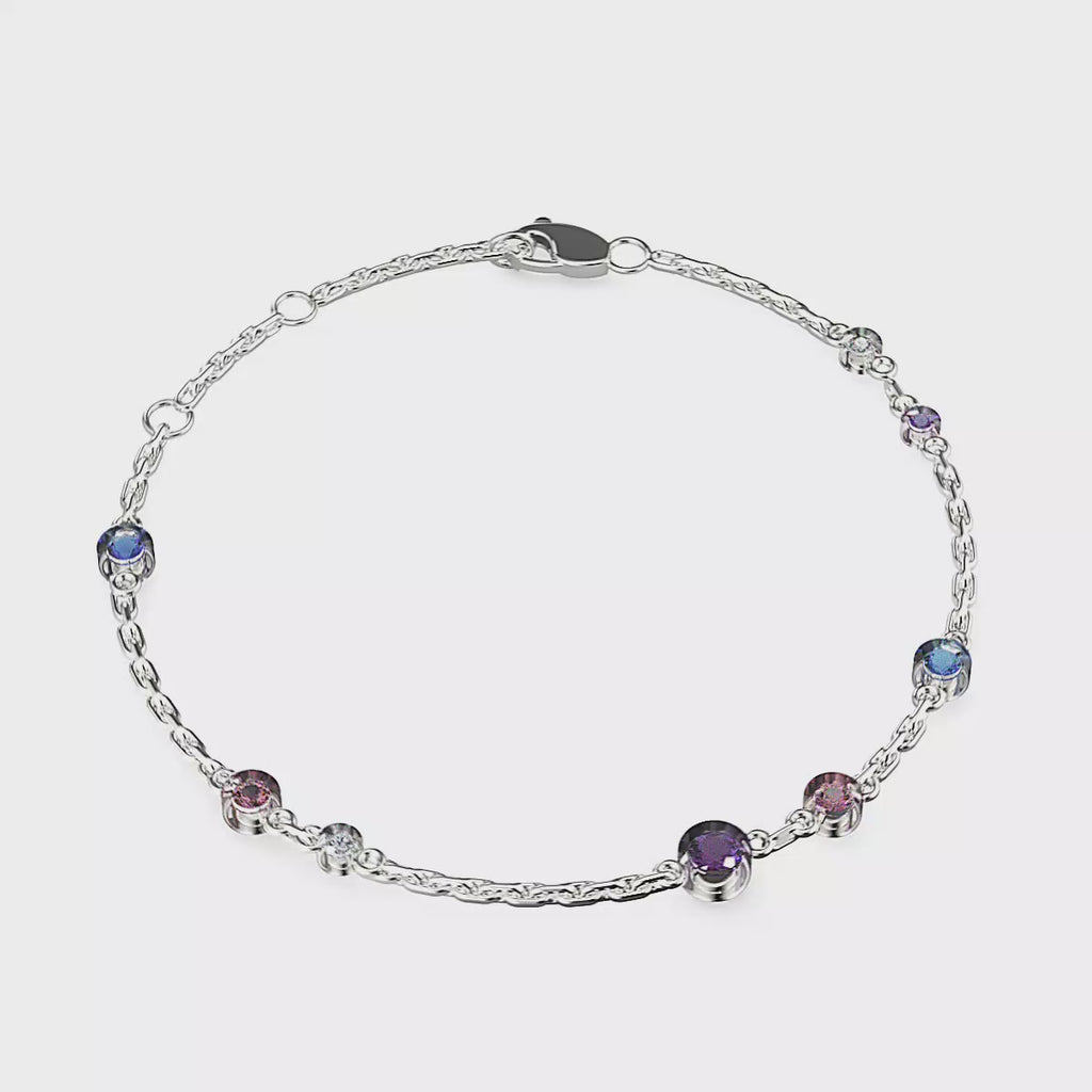 Silver Marin Bezel Set Lilac Ombre Crystal Bracelet