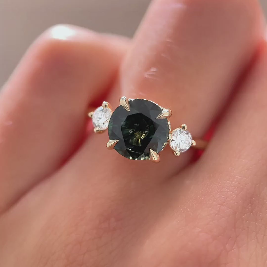 Triplicity Ring | 3.14ct Round Green Sapphire