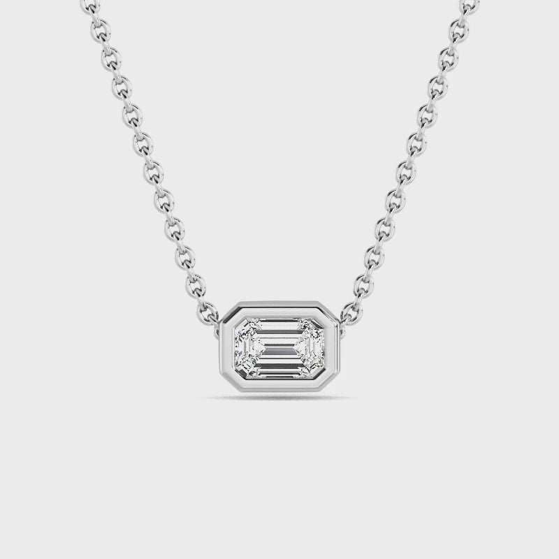Sterling Silver Emerald 1/4ct Lab Grown Diamond Bezel Solitaire Pendant