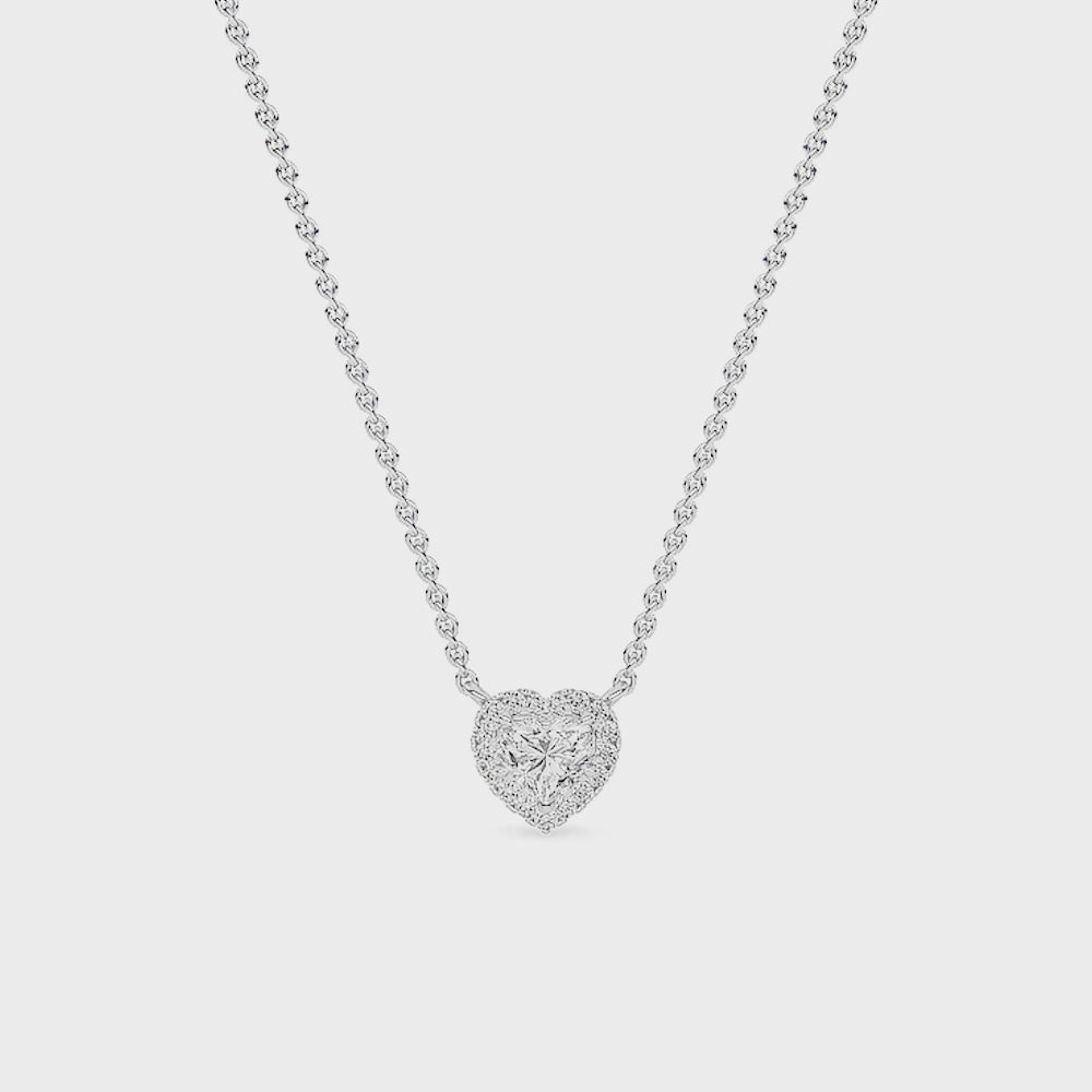 Sterling Silver 1/4ctw Lab Grown Diamond Halo Heart Pendant