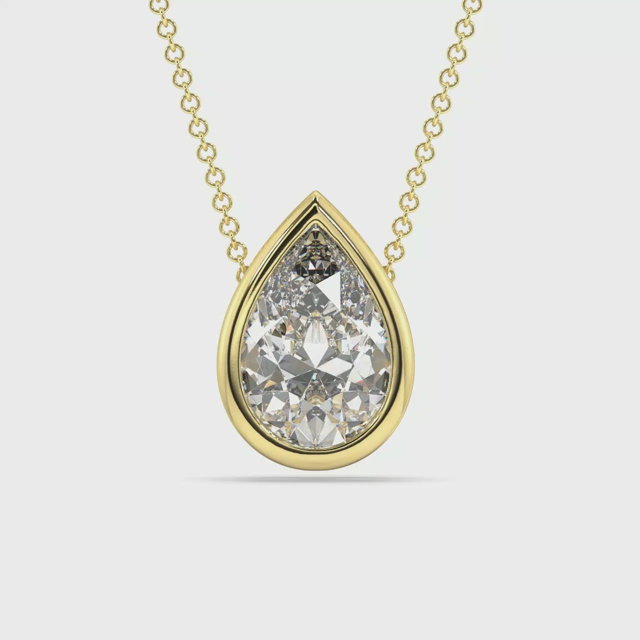 Yellow Gold Pear 2ct Lab Grown Diamond Bezel Set Solitaire Pendant