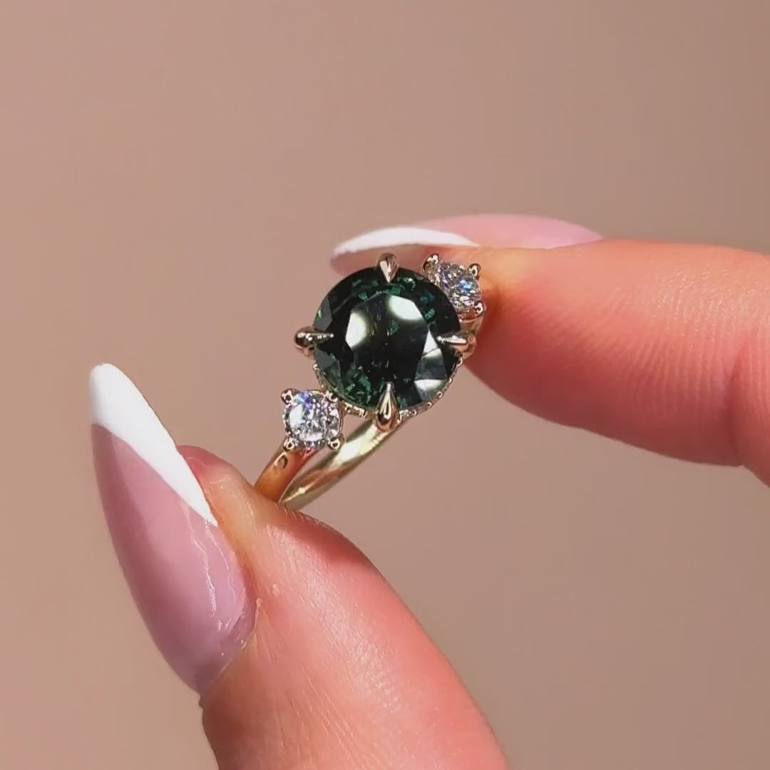 Triplicity Ring | 3.14ct Round Green Sapphire