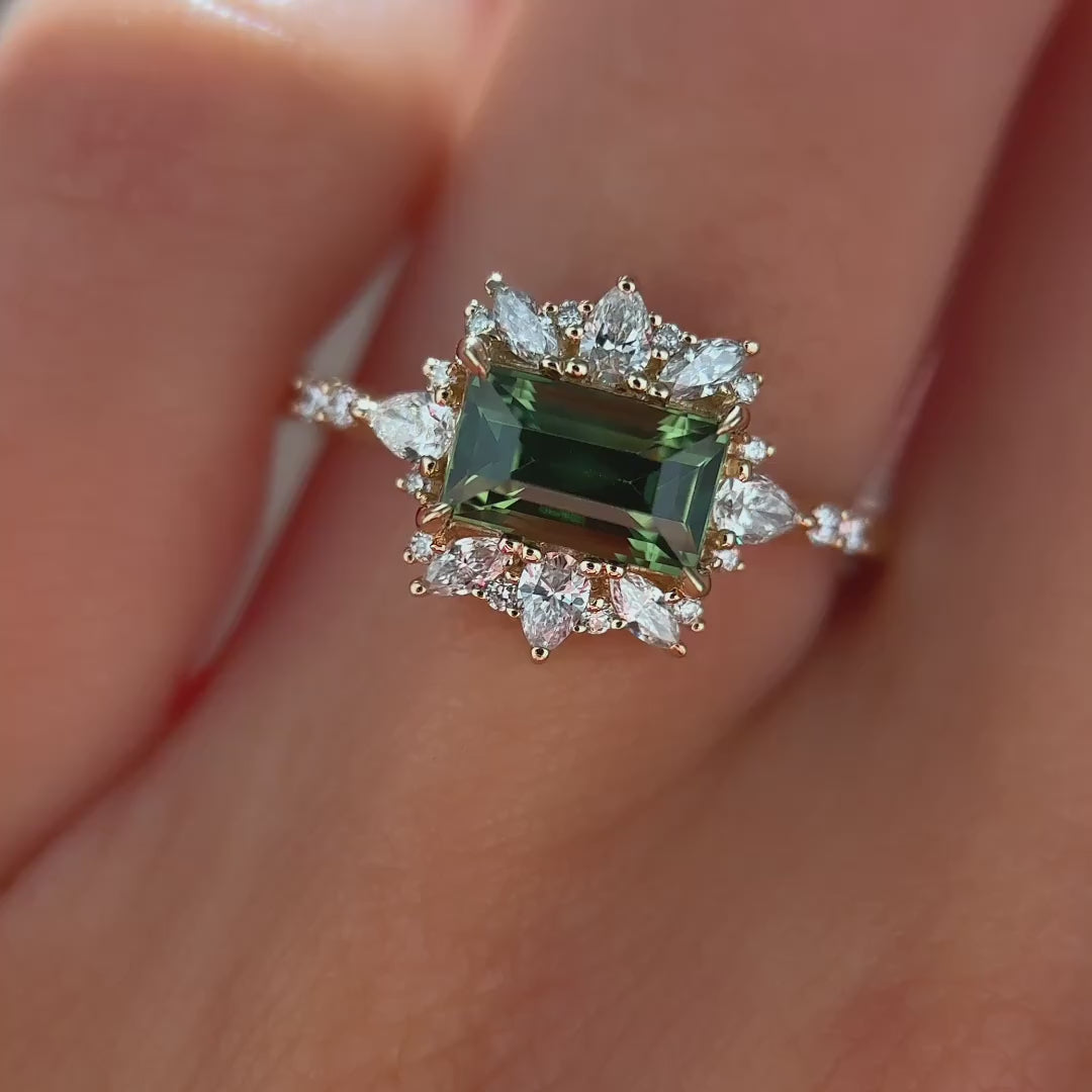 Serenade Ring I 1.55ct Green Rectangular Sapphire