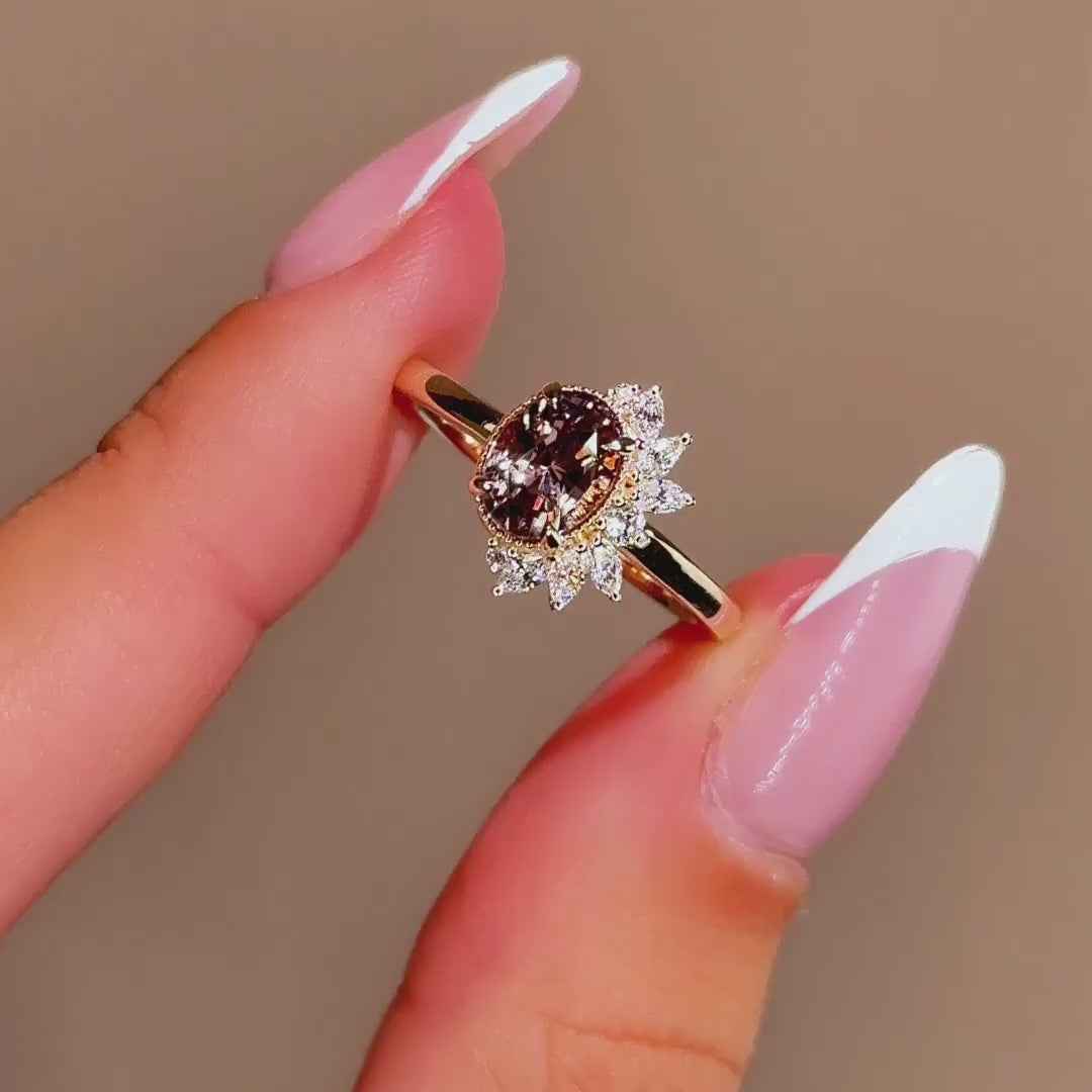 Floret Ring I 1.63ct Oval Brown Sapphire