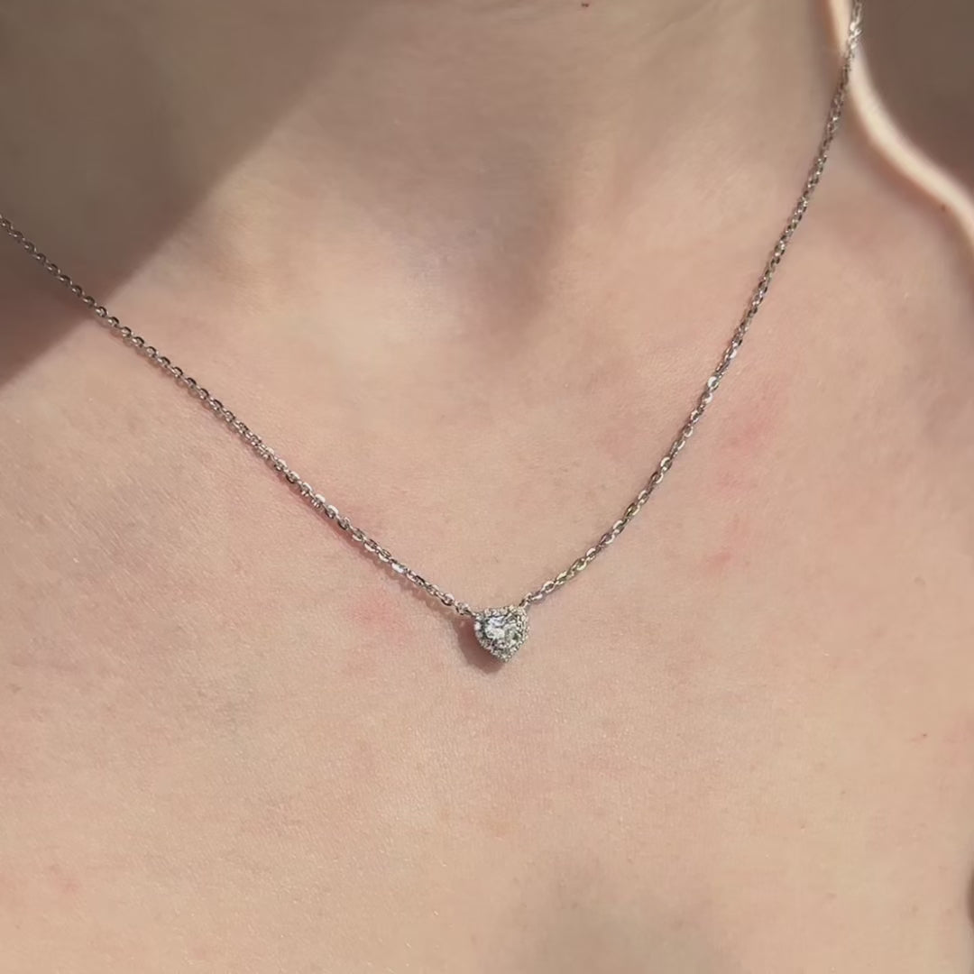 Sterling Silver 1/4ctw Lab Grown Diamond Halo Heart Pendant