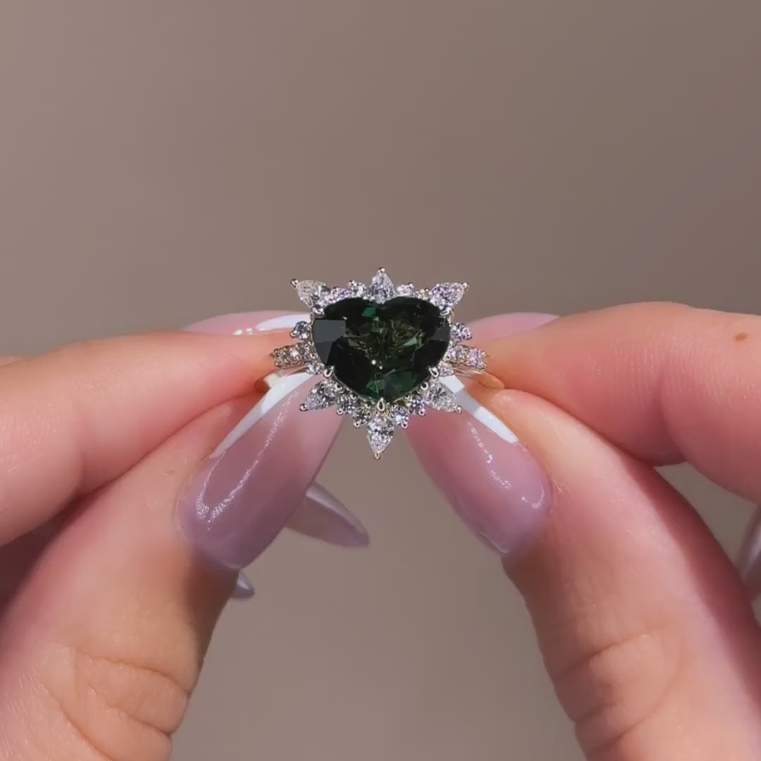 Astra Ring | 3.75ct Heart Shape Green Sapphire