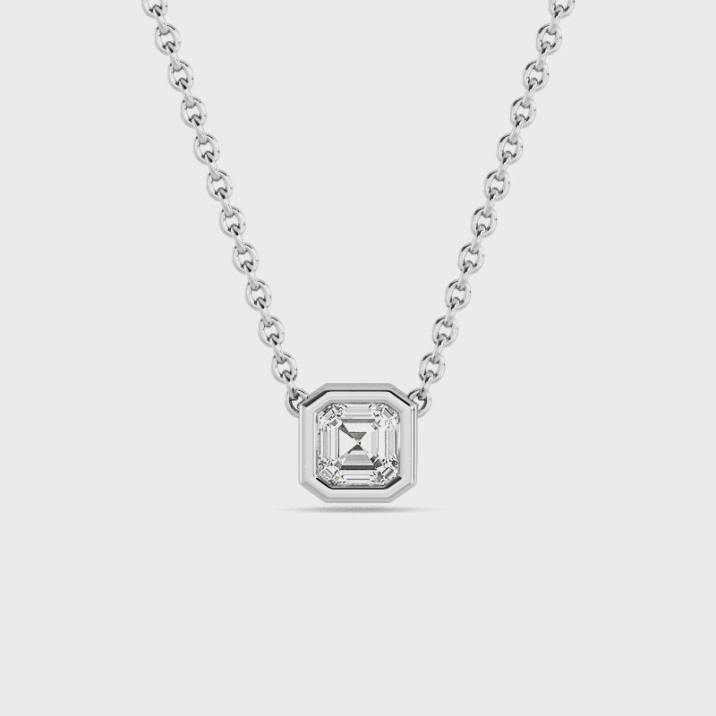Sterling Silver Asscher 1/4ct Lab Grown Diamond Bezel Solitaire Pendant