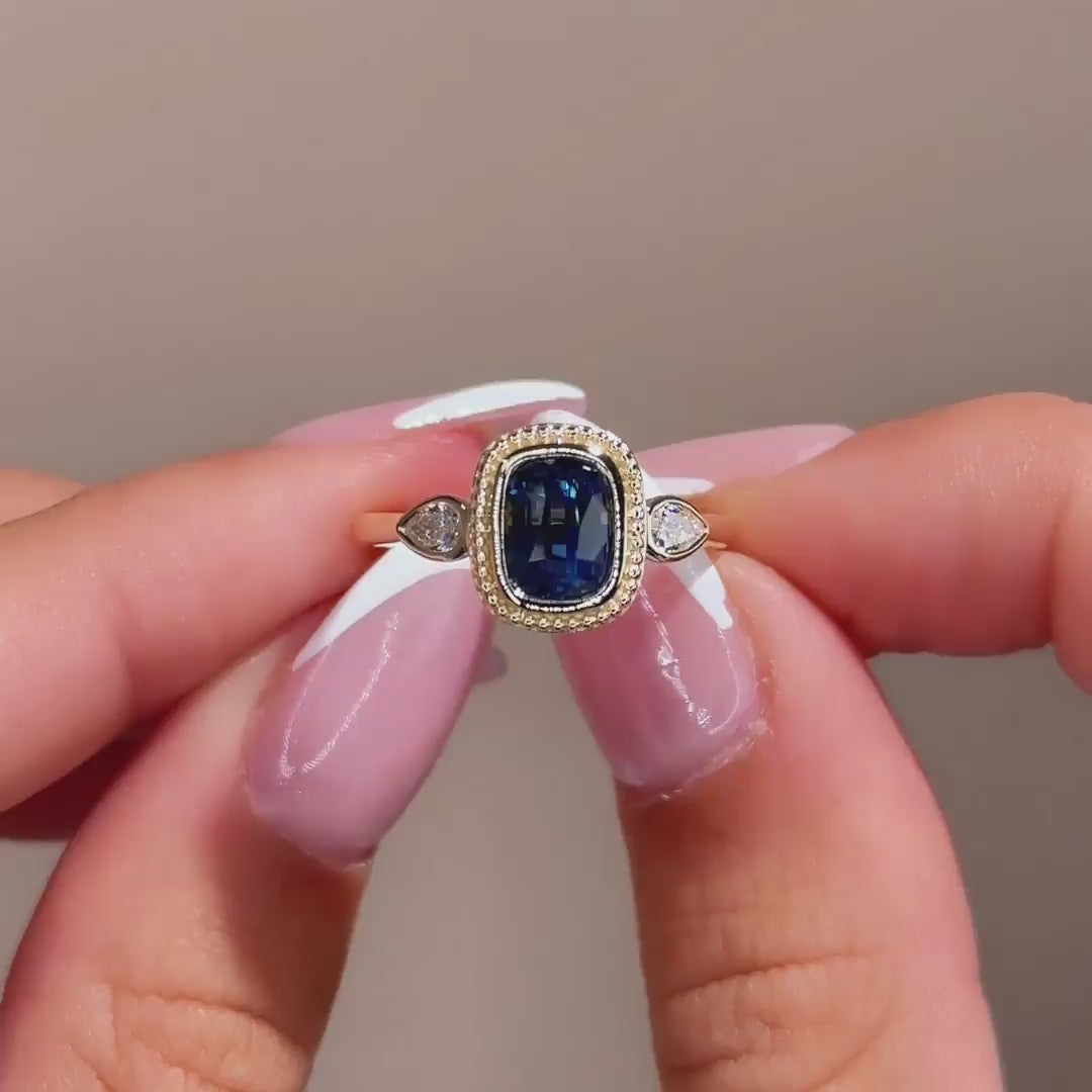 Linden Ring I 2.12ct Long Cushion Blue Sapphire
