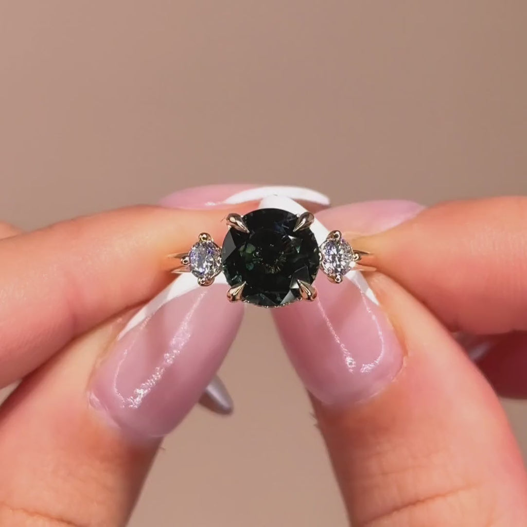 Triplicity Ring | 3.14ct Round Green Sapphire