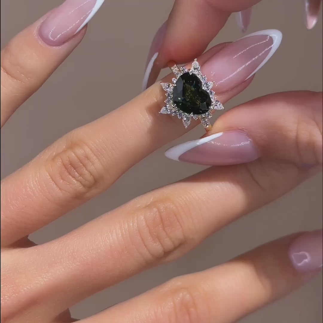 Astra Ring | 3.75ct Heart Shape Green Sapphire